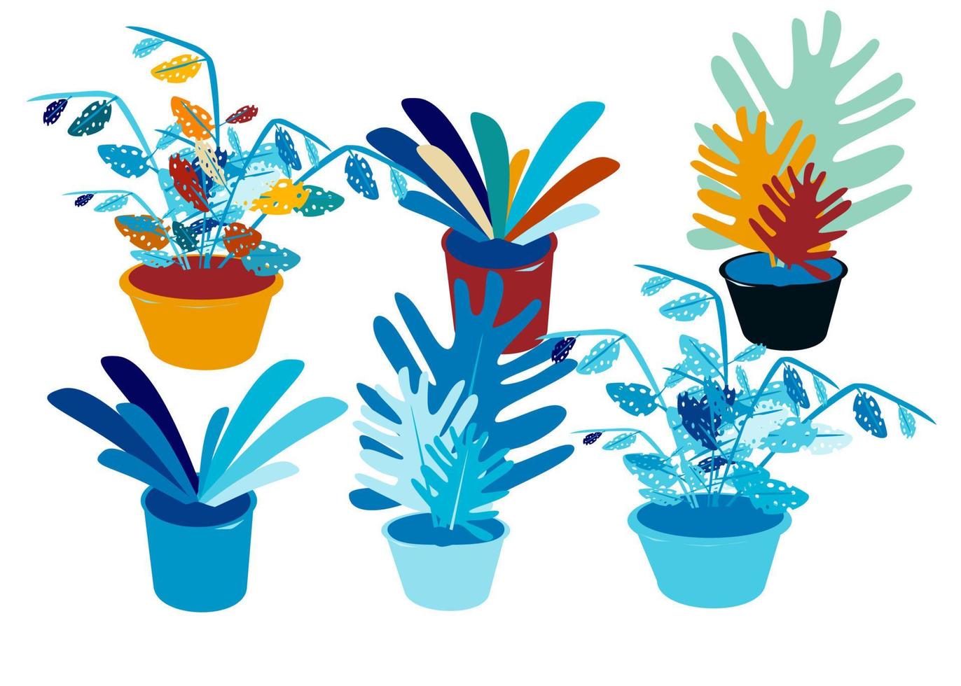 set abstract plant pots vector illustration