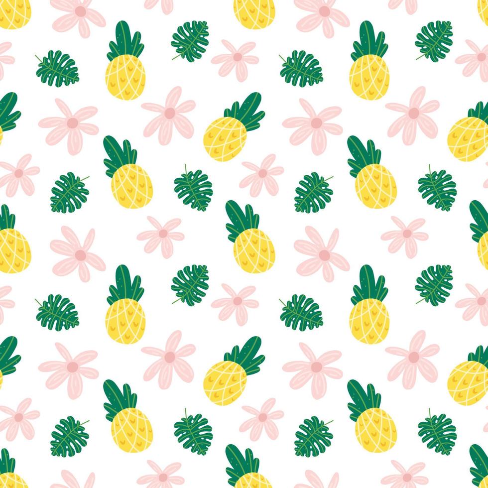 patrón de vector transparente de flores de piña. repitiendo vacaciones, trópicos, fondo exótico con frutas de verano. Uso para embalaje de papel de regalo de tela. camiseta hawaiana