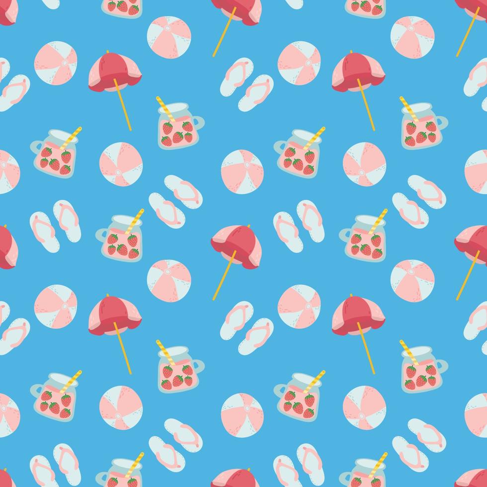 beach stuff, beach things seamless pattern umbrella, inflatable ball, spanking. Summer marine background.  Travel, vacation, relax concept vector