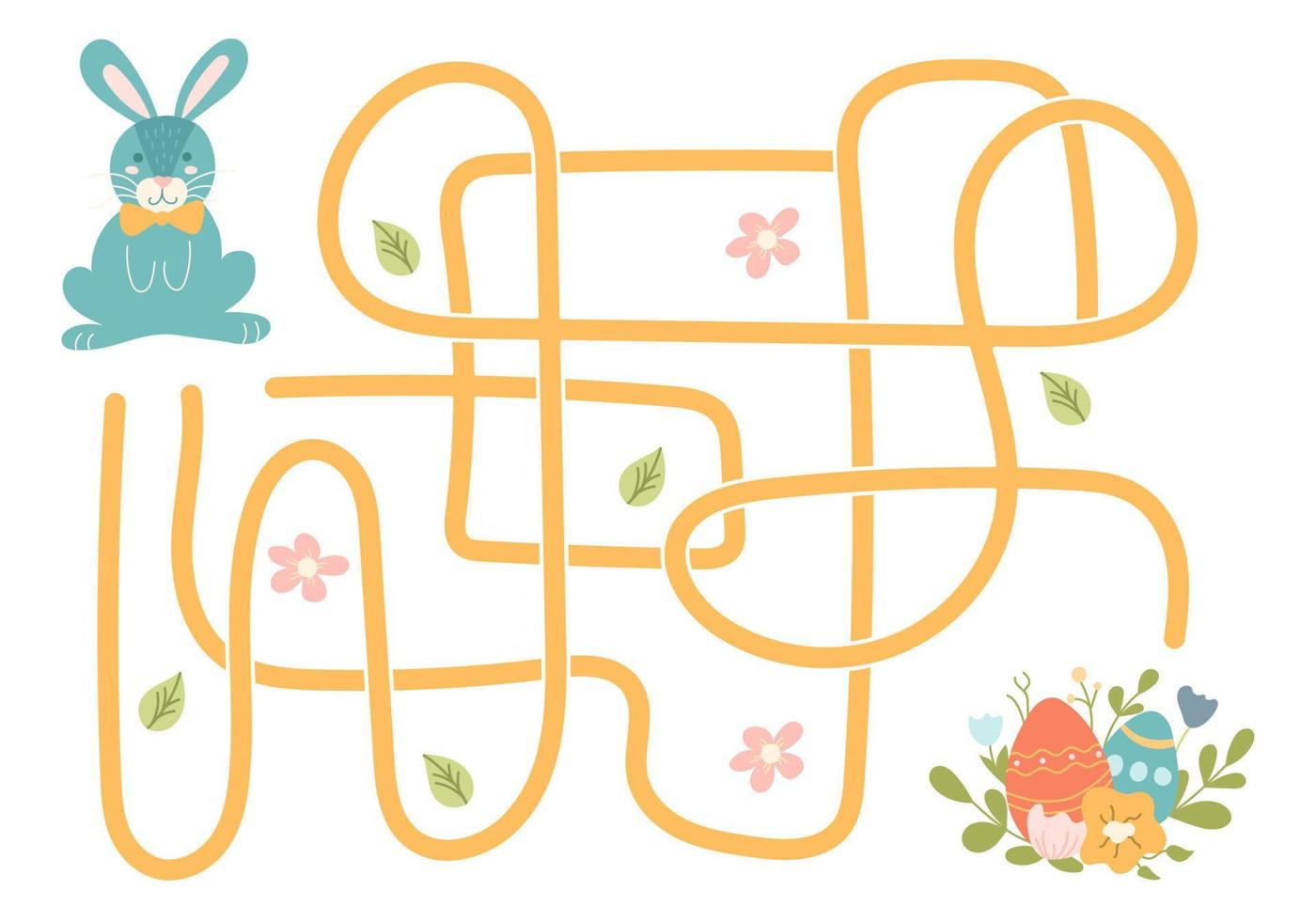 Labyrinth, help the rabbit find the right way to the Easter eggs. Logical quest for children. Cute illustration for childrens books, educational game vector