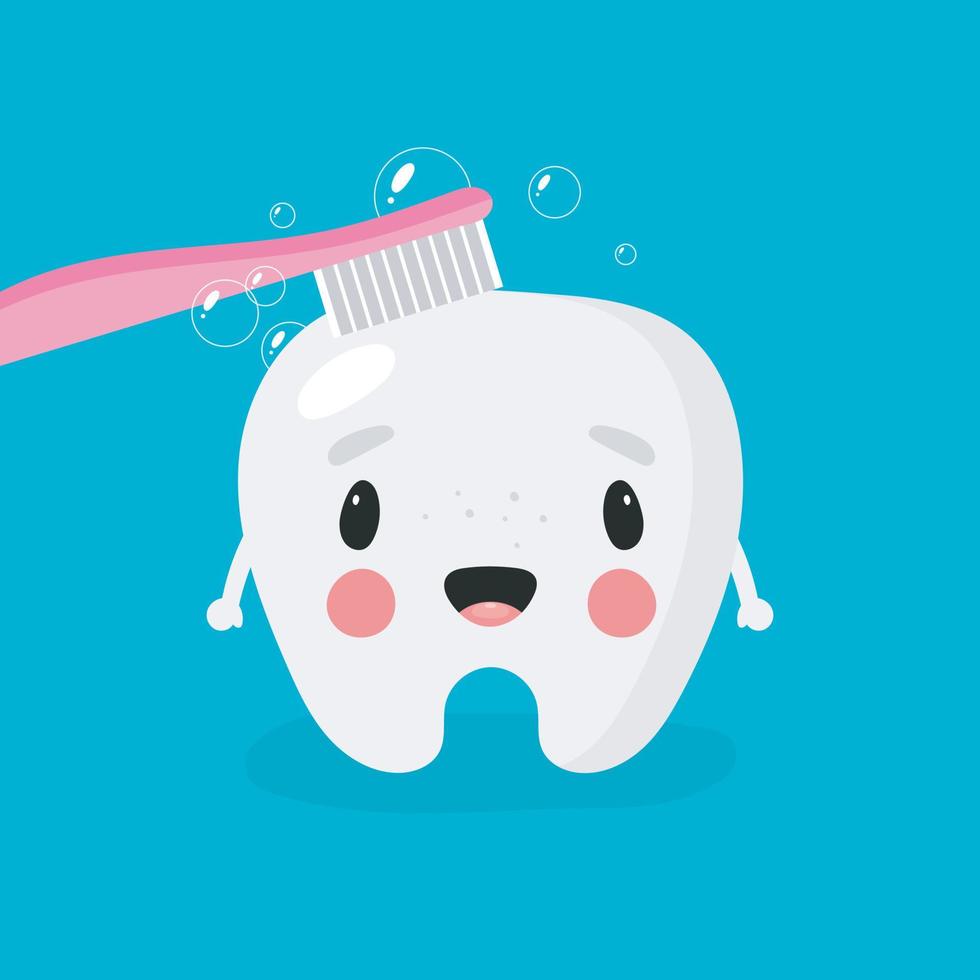 Poster about dental hygiene in cartoon style. The illustration shows funny  tooth and toothbrush. Dental concept for children dentistry and  orthodontics. Vector illustration. 8832156 Vector Art at Vecteezy