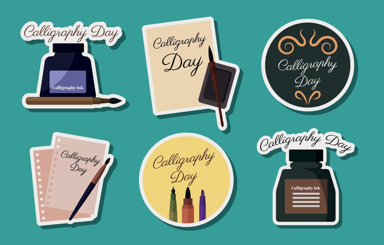 Calligraphy Day Stickers Set vector