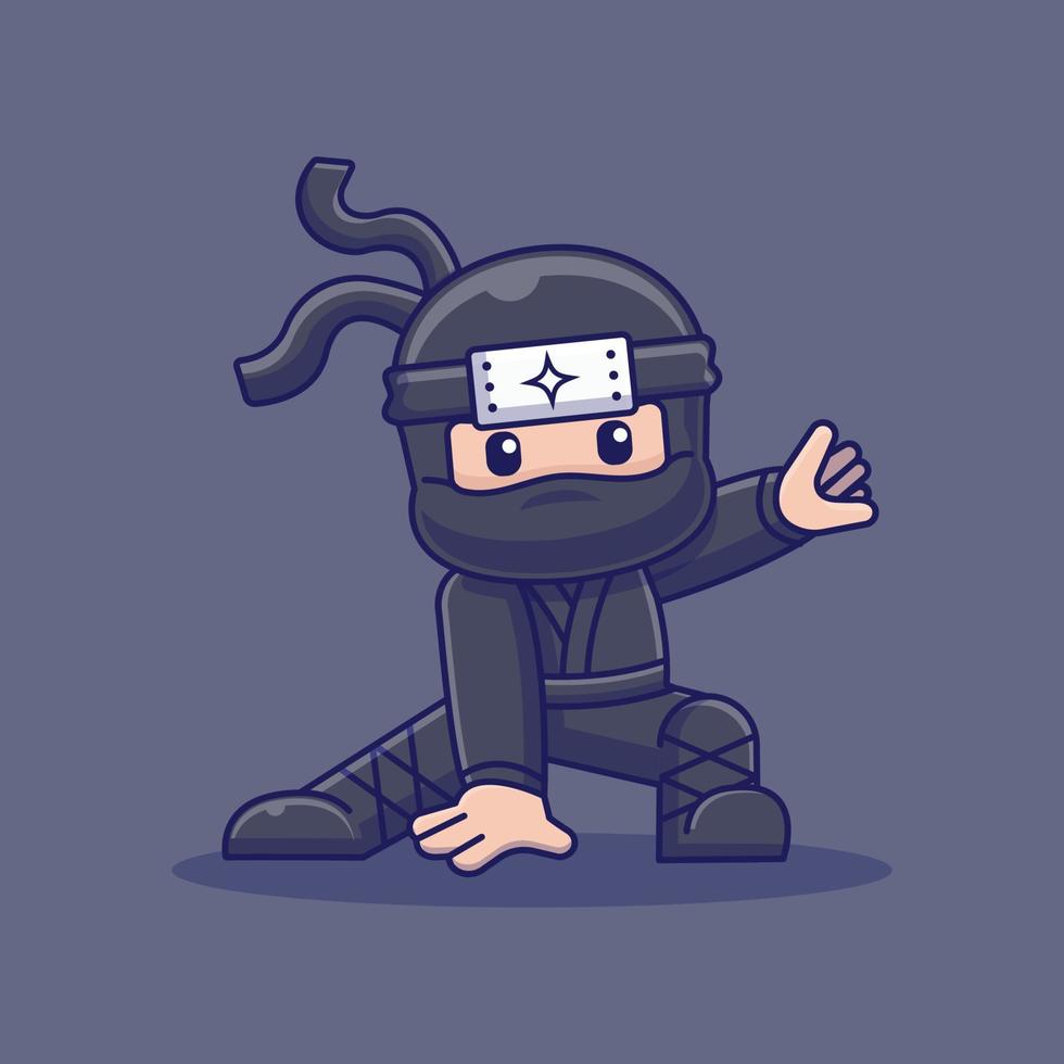 Character ninja cartoon vector icon. Ninja Shinobi squatting position icon concept. Flat cartoon style