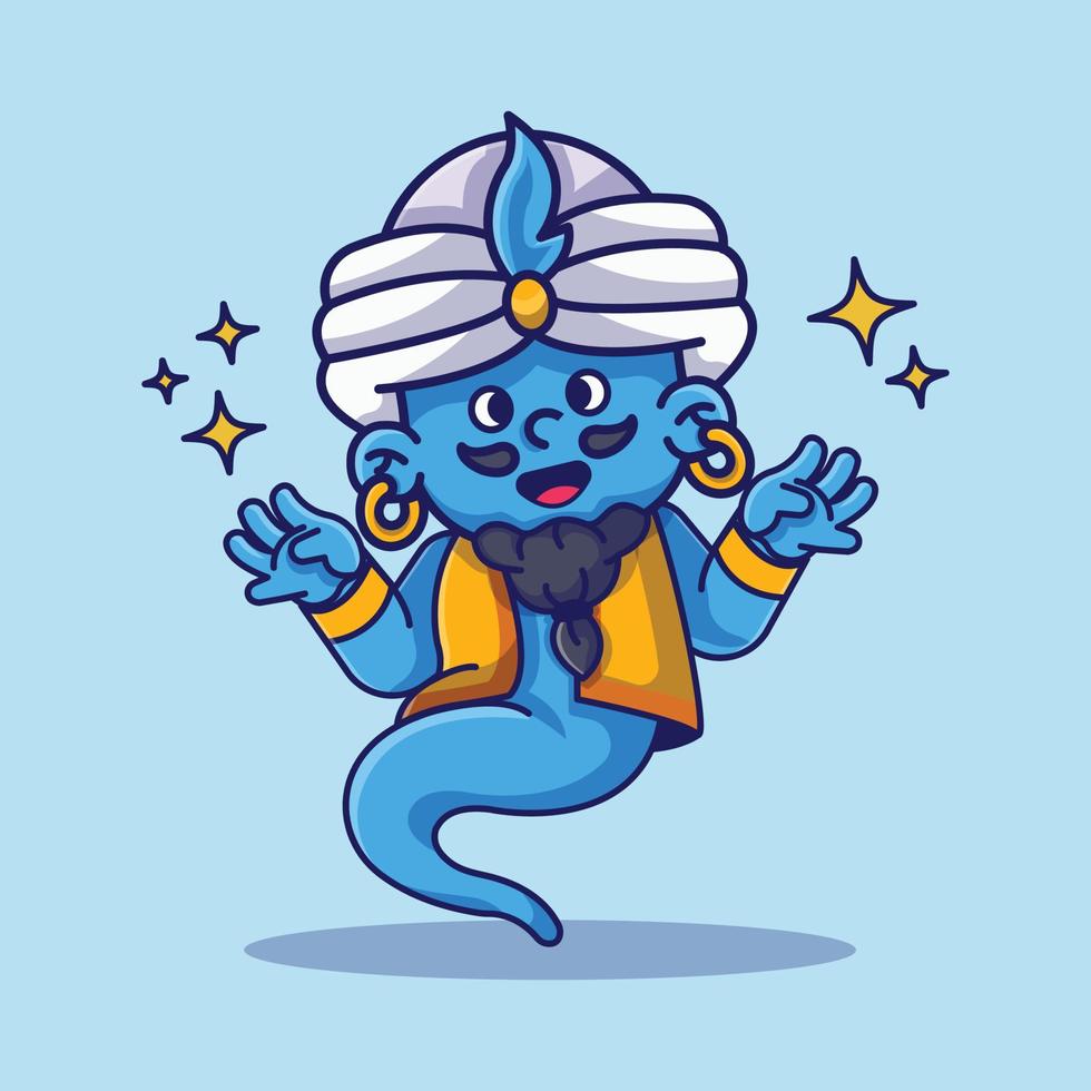 Character design genie cartoon vector icon. Fairy Arabian genie in turban Magic fantasy capable of granting wishes icon concept. Flat cartoon style