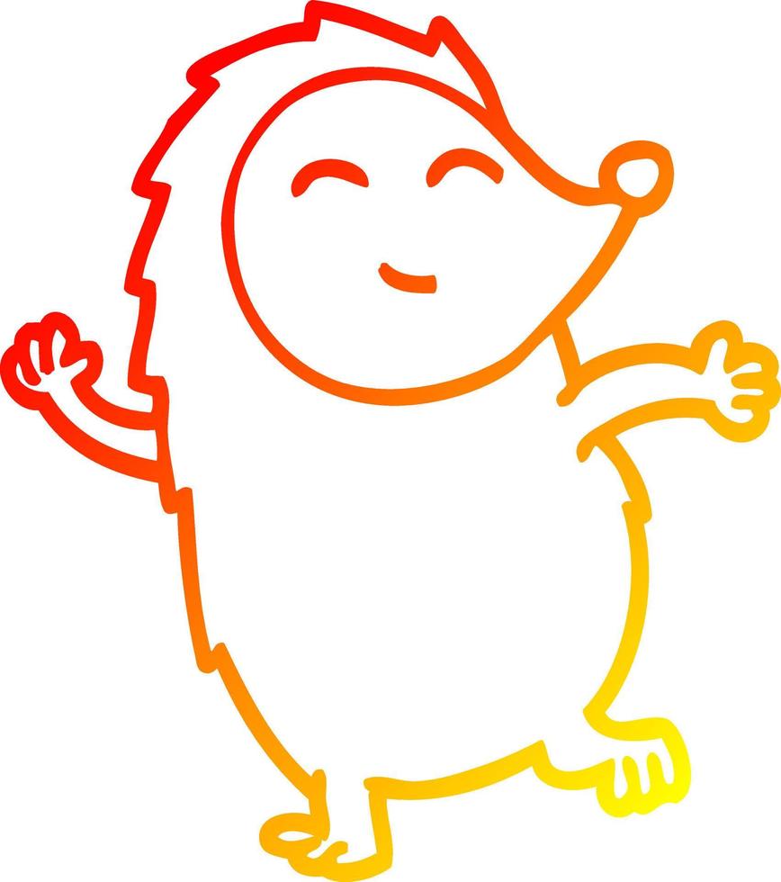 warm gradient line drawing cartoon dancing hedgehog vector