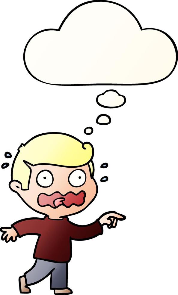 cartoon stressed out pointing and thought bubble in smooth gradient style vector