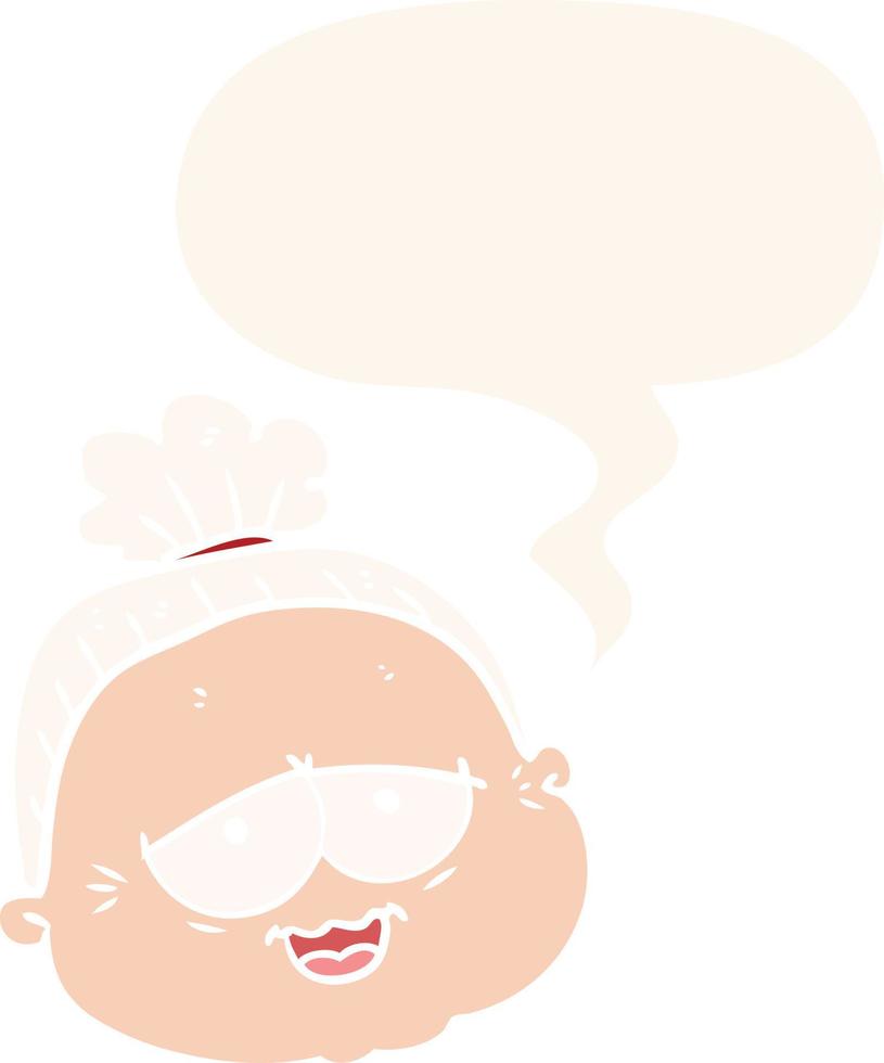 cartoon old lady and speech bubble in retro style vector