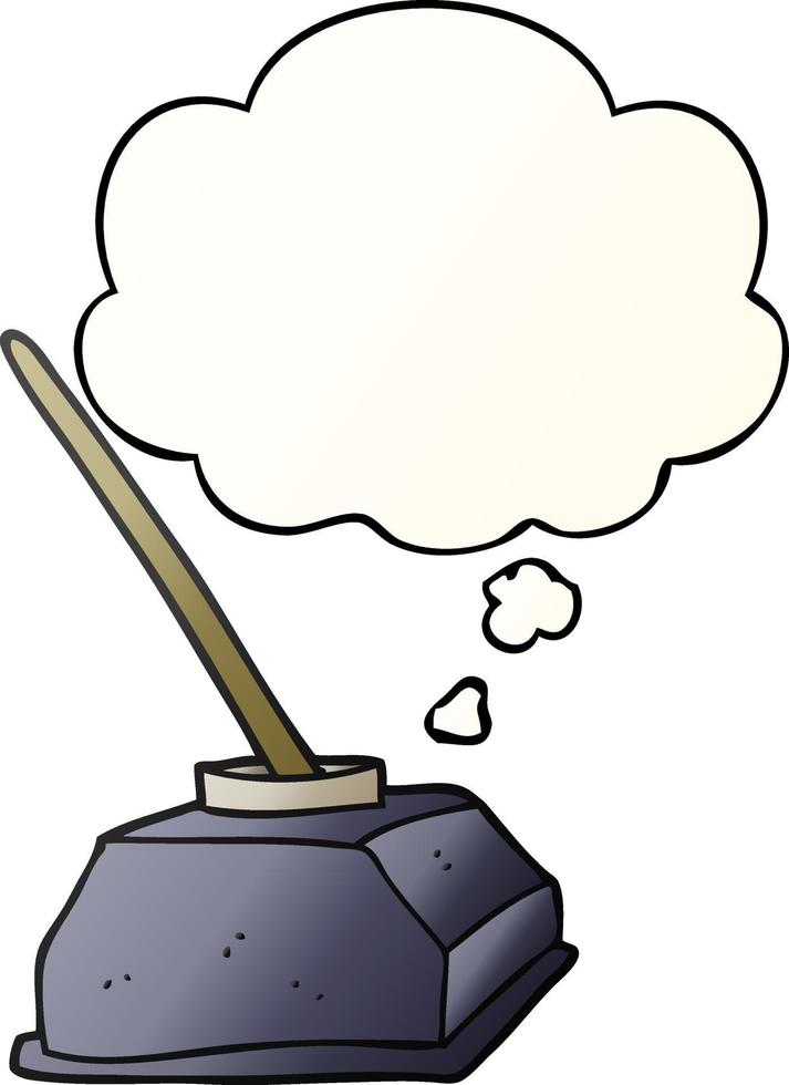 cartoon old ink pot and pen and thought bubble in smooth gradient style vector