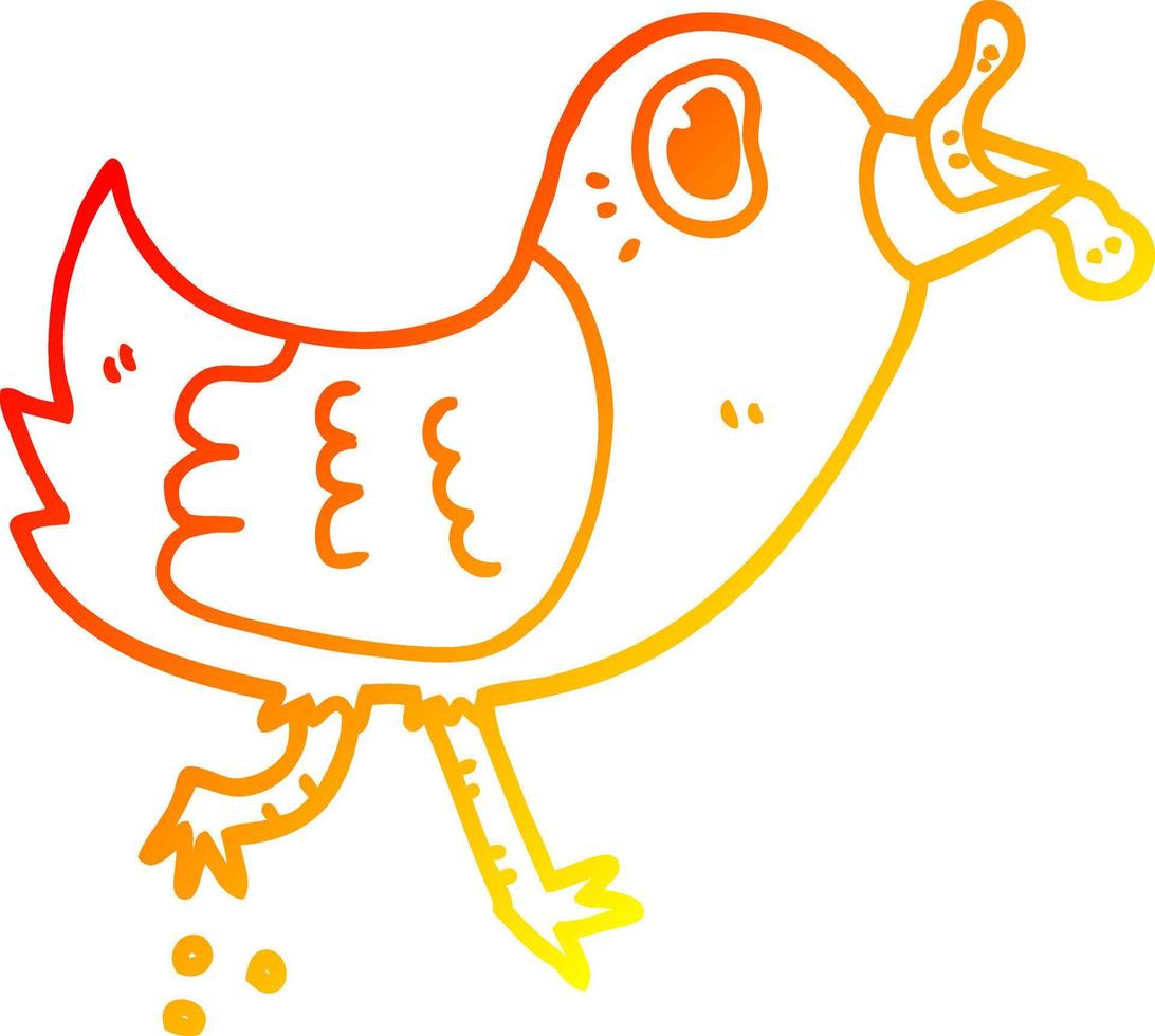 warm gradient line drawing cartoon bird with worm vector