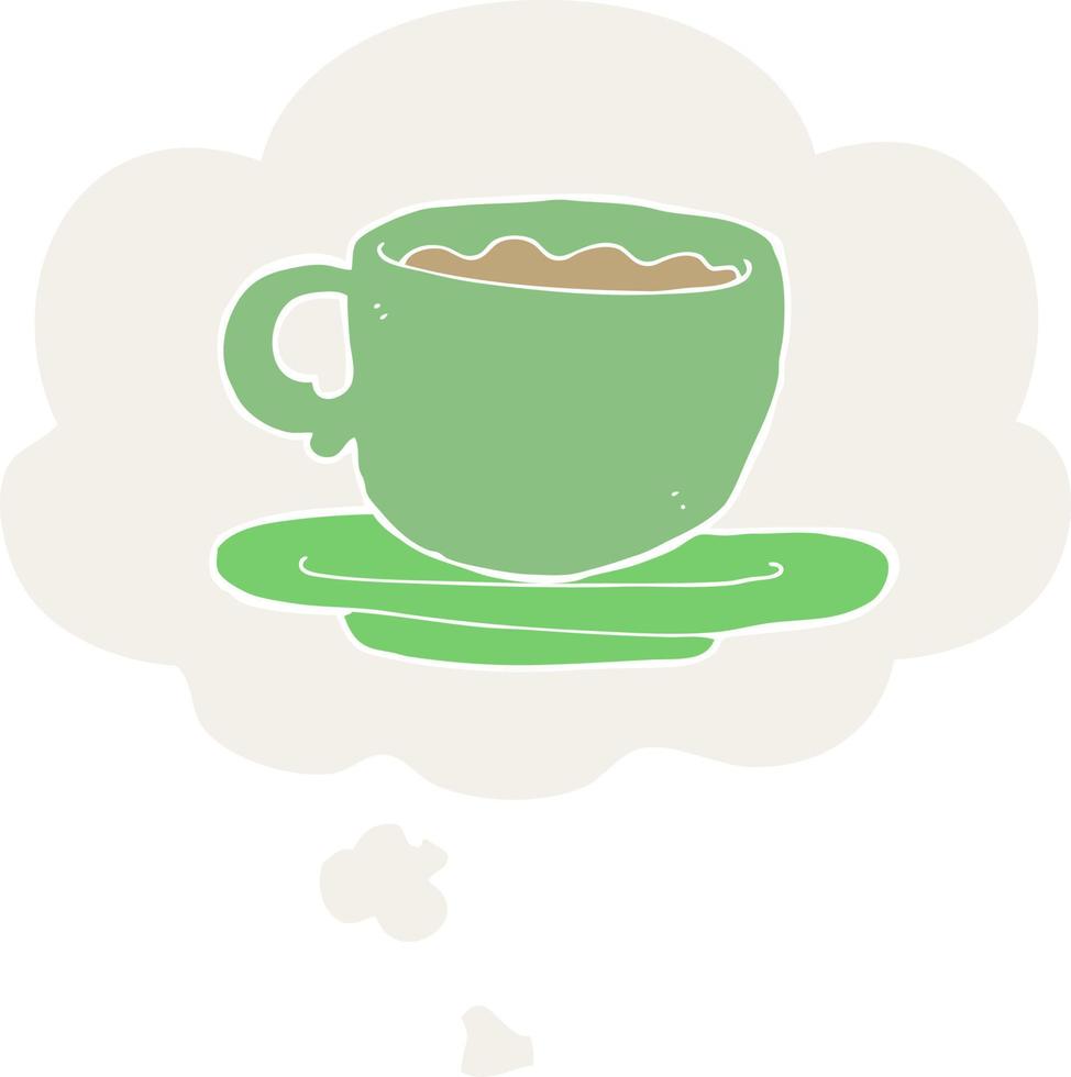 caricatura, taza de té, y, burbuja del pensamiento, en, estilo retro vector