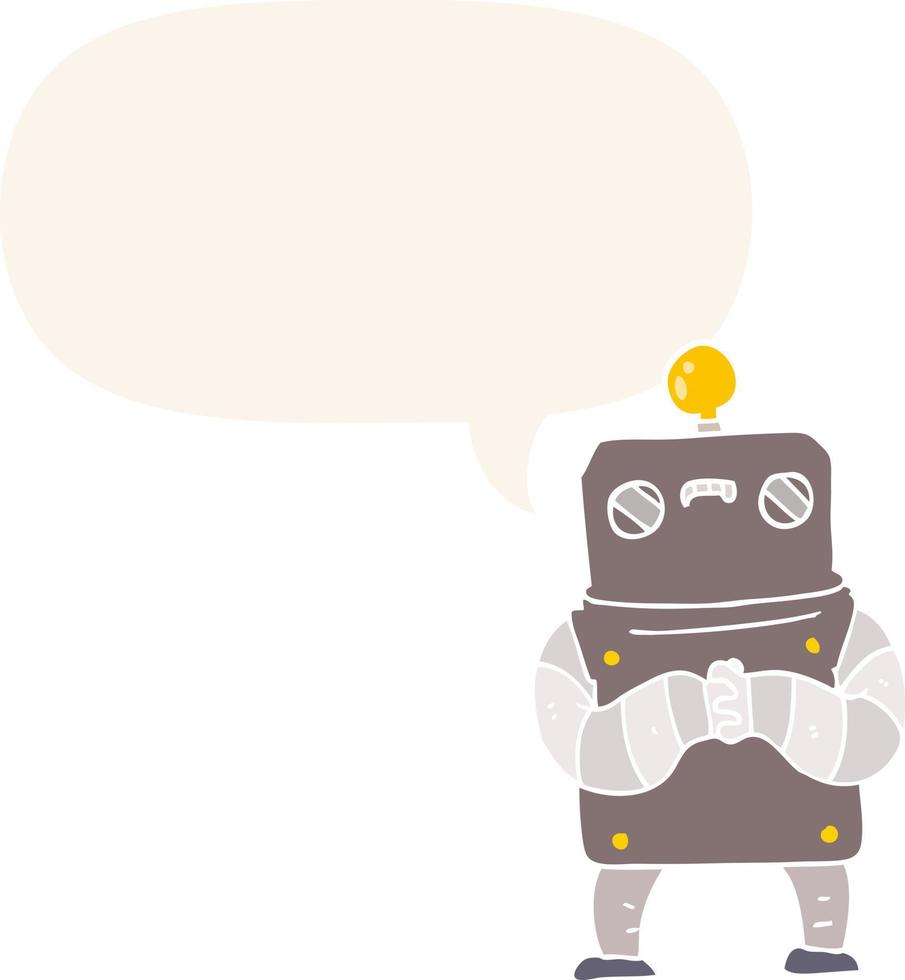 cartoon robot and speech bubble in retro style vector