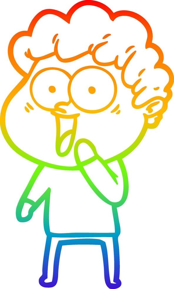 rainbow gradient line drawing cartoon happy man vector
