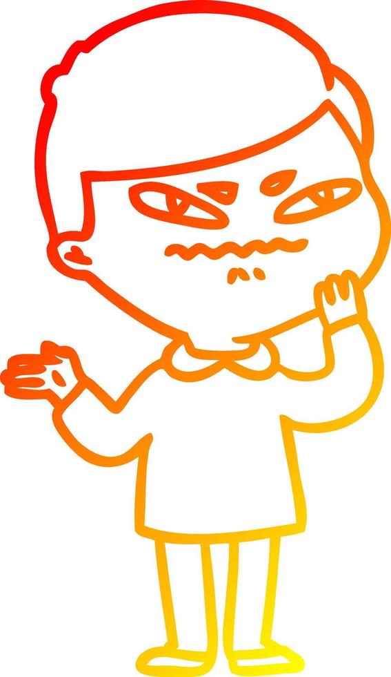 warm gradient line drawing cartoon angry man vector