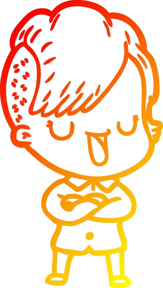 warm gradient line drawing cute cartoon girl with hipster haircut vector