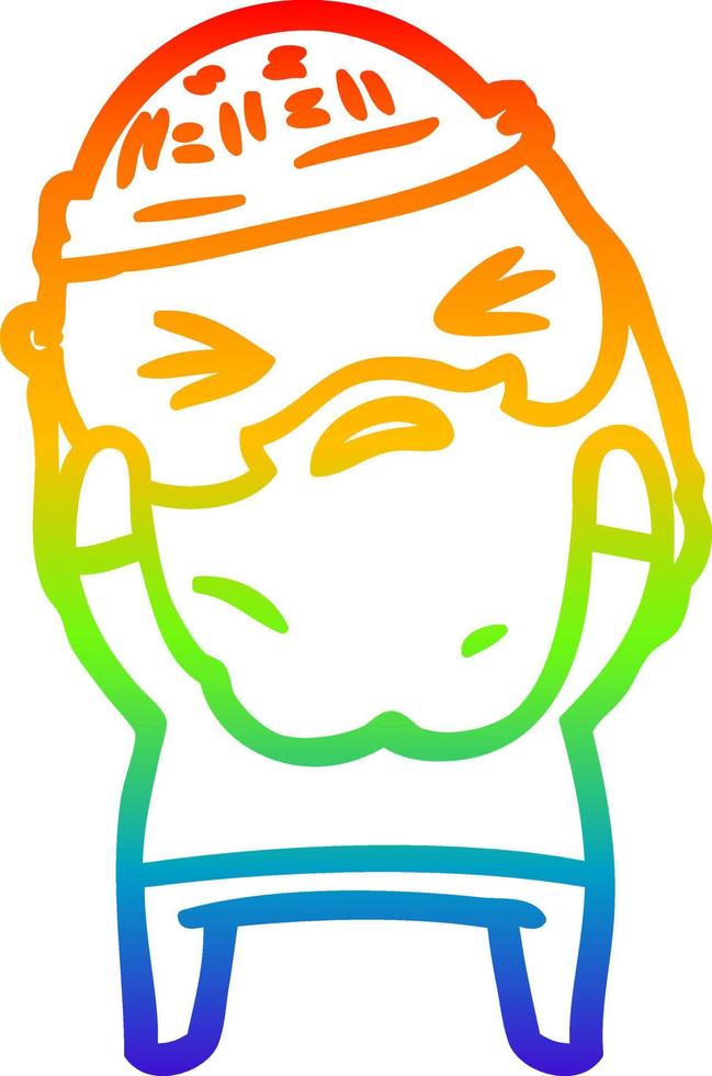 rainbow gradient line drawing cartoon man with beard vector