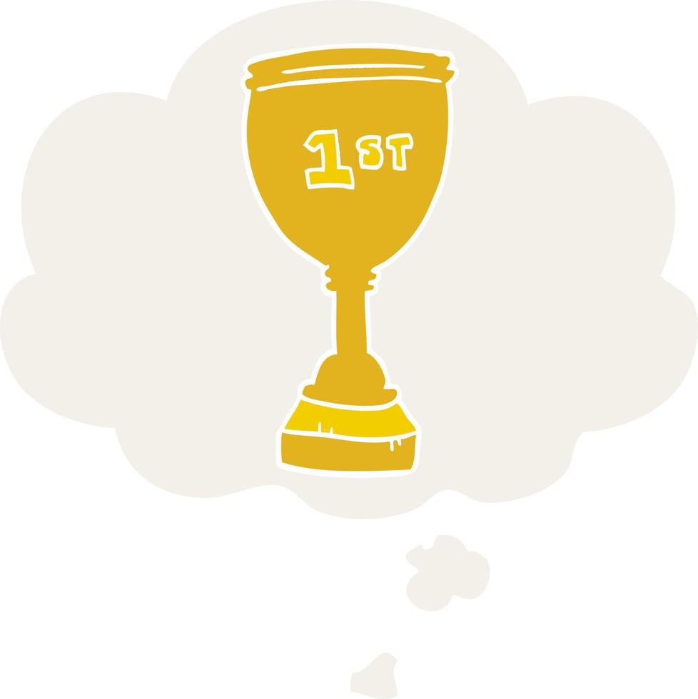 cartoon sports trophy and thought bubble in retro style vector