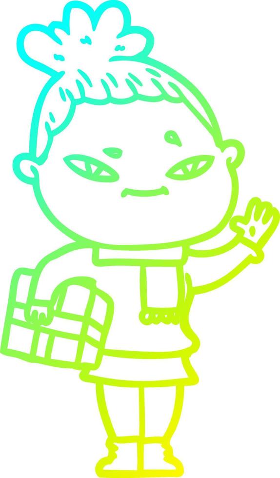cold gradient line drawing cartoon woman vector