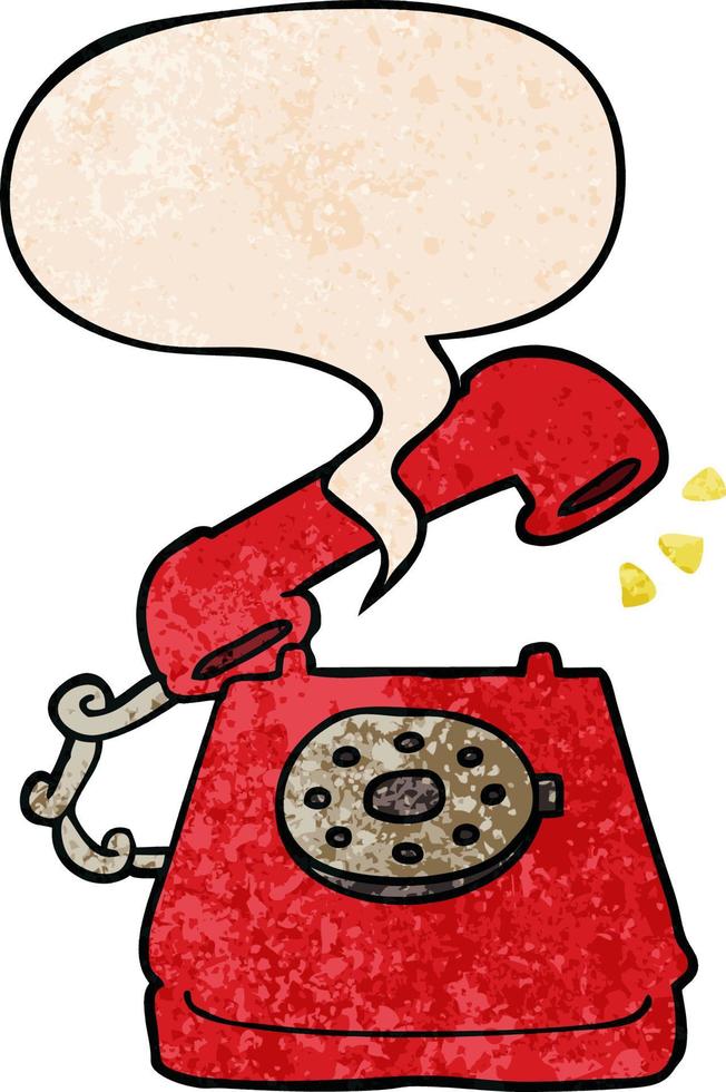 cartoon ringing telephone and speech bubble in retro texture style vector