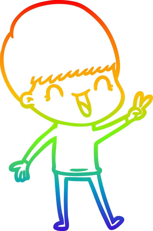 rainbow gradient line drawing happy cartoon boy vector