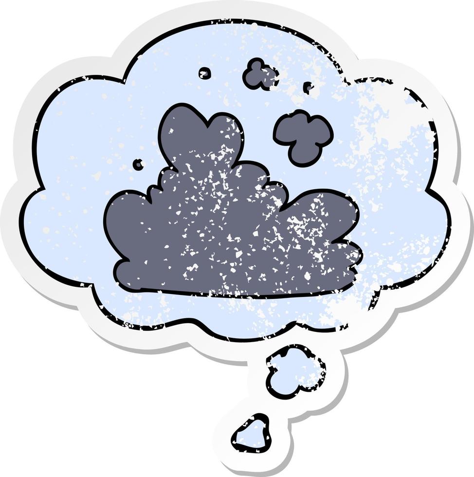 cartoon cloud and thought bubble as a distressed worn sticker vector