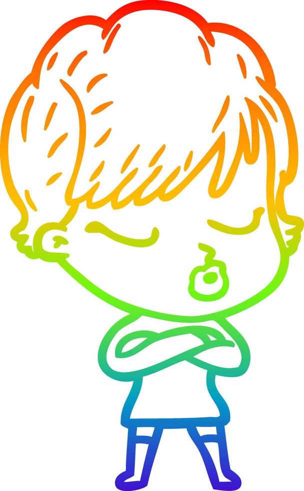 rainbow gradient line drawing cartoon woman with eyes shut vector