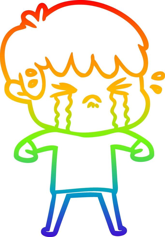 rainbow gradient line drawing cartoon boy crying vector