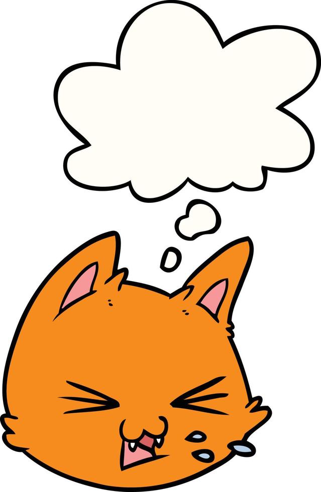 spitting cartoon cat face and thought bubble vector