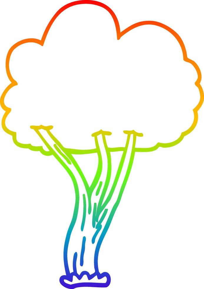 rainbow gradient line drawing cartoon blooming tree vector