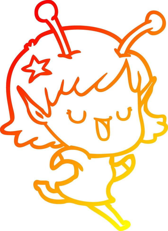 warm gradient line drawing happy alien girl cartoon vector
