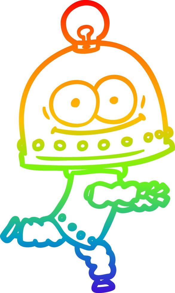 rainbow gradient line drawing happy carton robot with light bulb vector