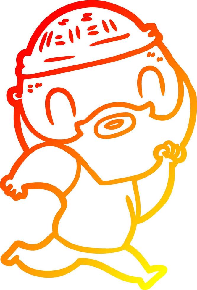 warm gradient line drawing cartoon bearded man vector