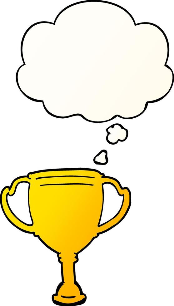 cartoon sports trophy and thought bubble in smooth gradient style vector