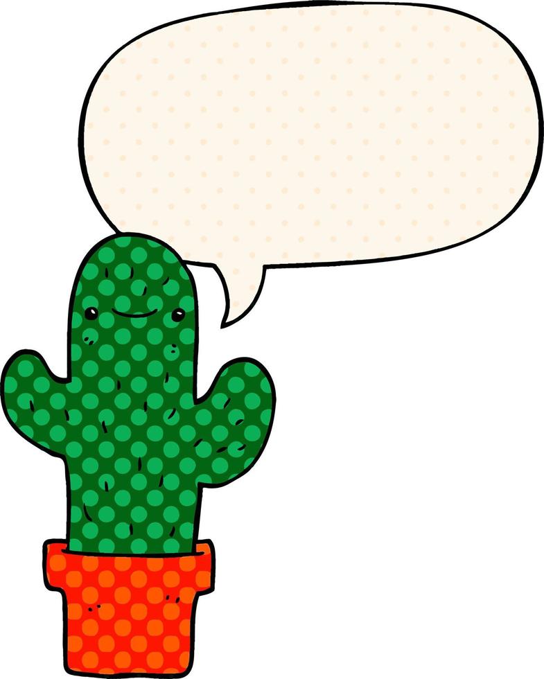 cartoon cactus and speech bubble in comic book style vector