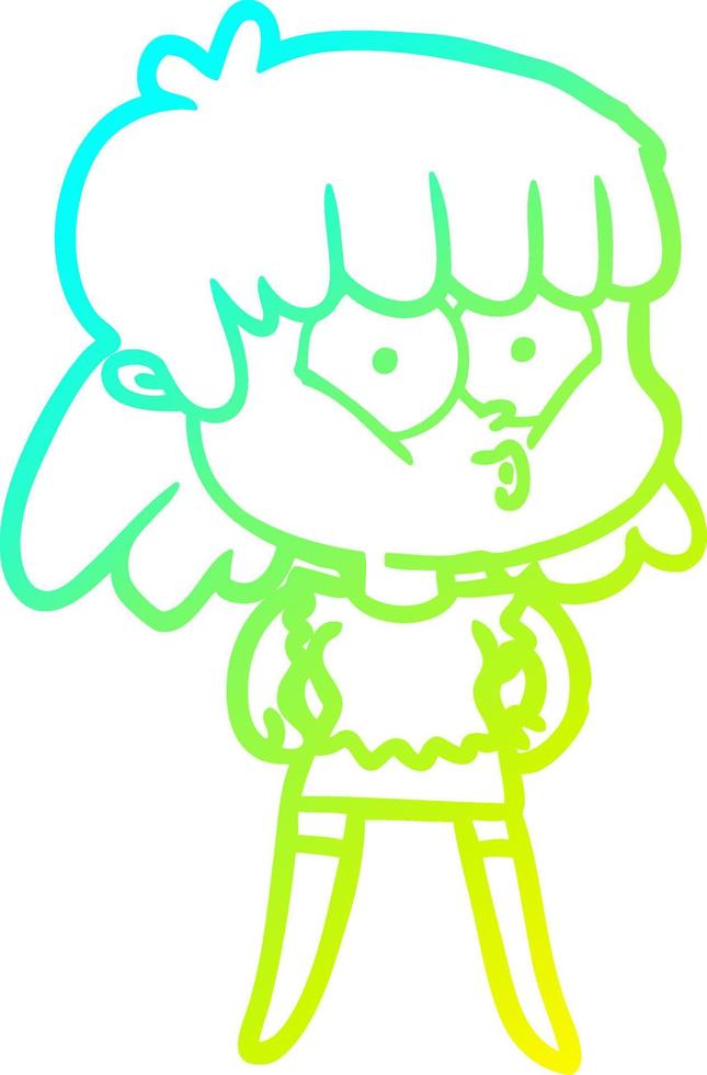 cold gradient line drawing cartoon whistling girl vector