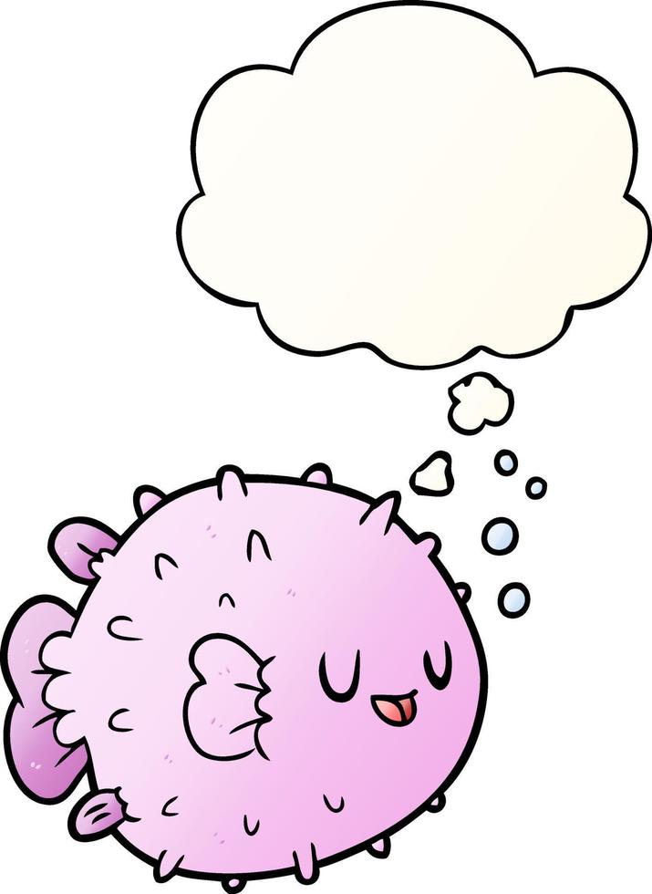 cartoon blowfish and thought bubble in smooth gradient style vector