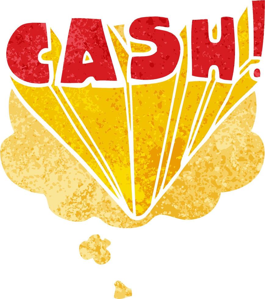 cartoon word cash and thought bubble in retro textured style vector