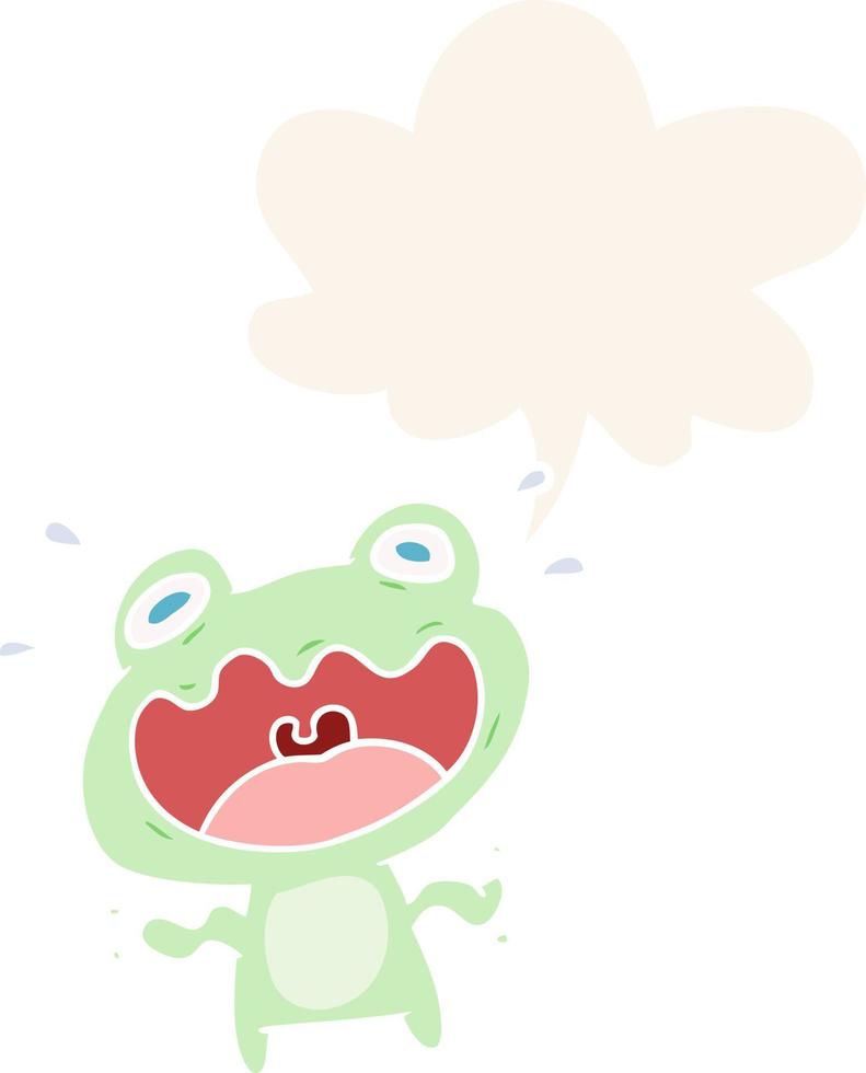 cute cartoon frog frightened and speech bubble in retro style vector