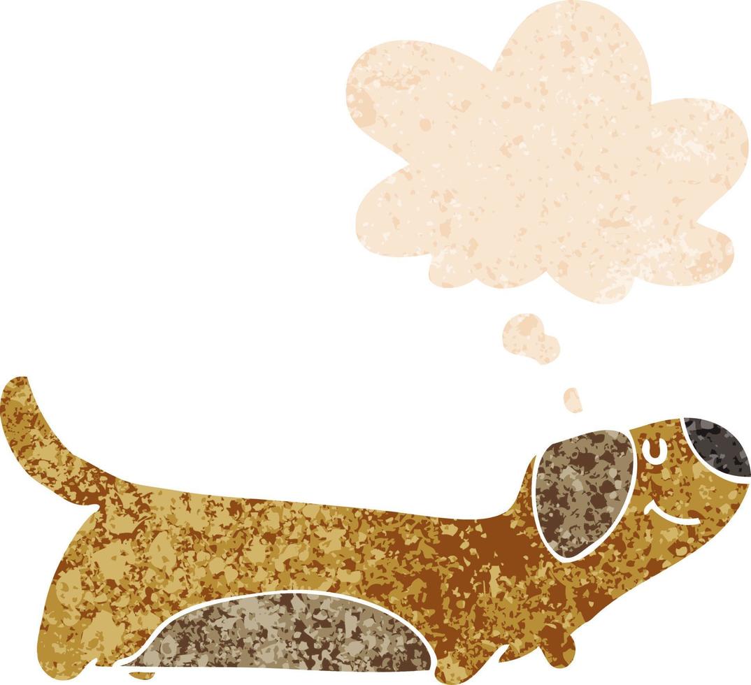 cartoon dog and thought bubble in retro textured style vector