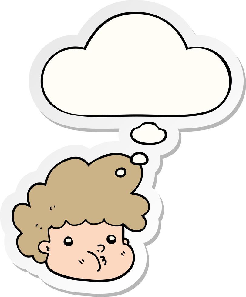 cartoon boy and thought bubble as a printed sticker vector