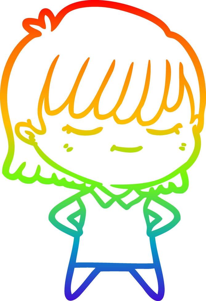 rainbow gradient line drawing cartoon woman vector