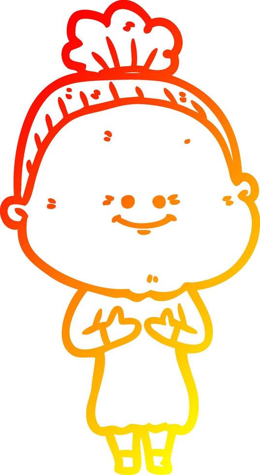 warm gradient line drawing cartoon happy old woman vector