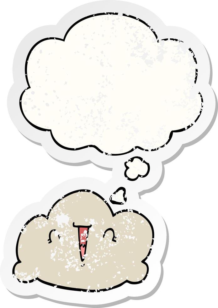 cartoon cloud and thought bubble as a distressed worn sticker vector