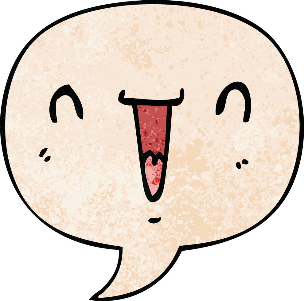 cute happy cartoon face and speech bubble in retro texture style vector