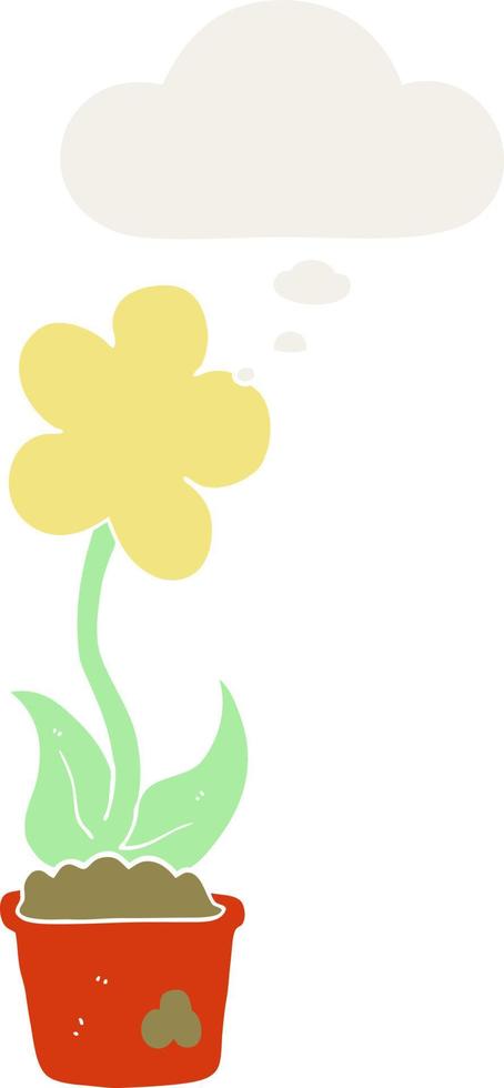 cute cartoon flower and thought bubble in retro style vector