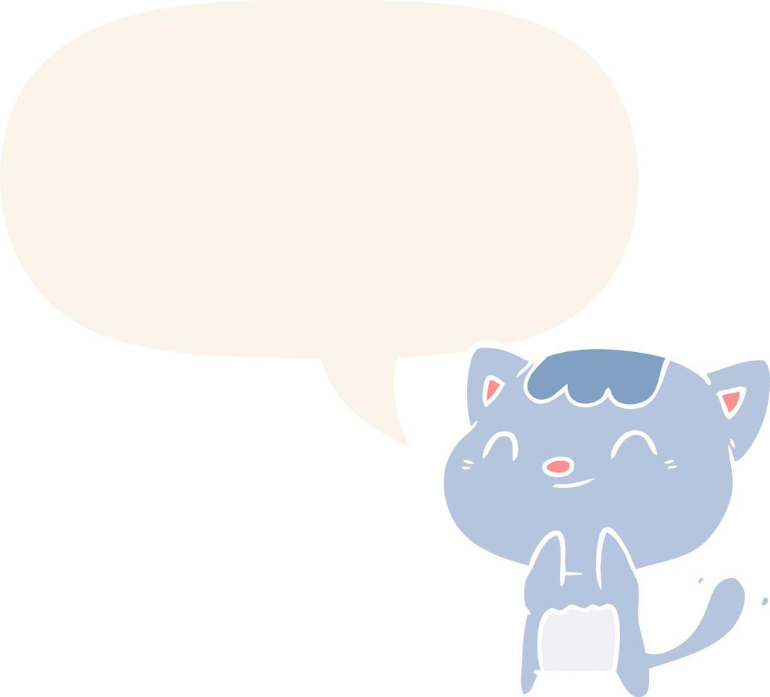 cute cartoon happy little cat and speech bubble in retro style vector