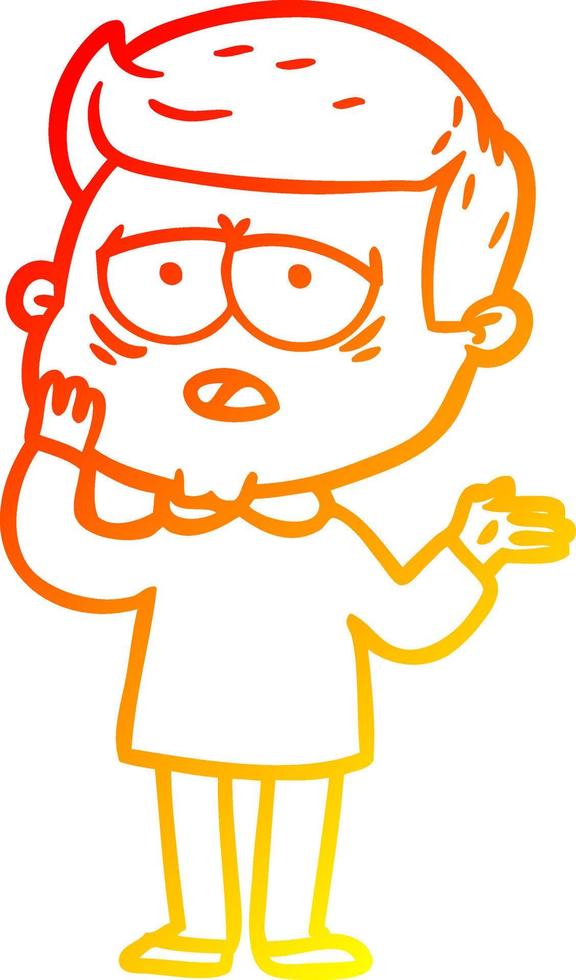 warm gradient line drawing cartoon tired man vector