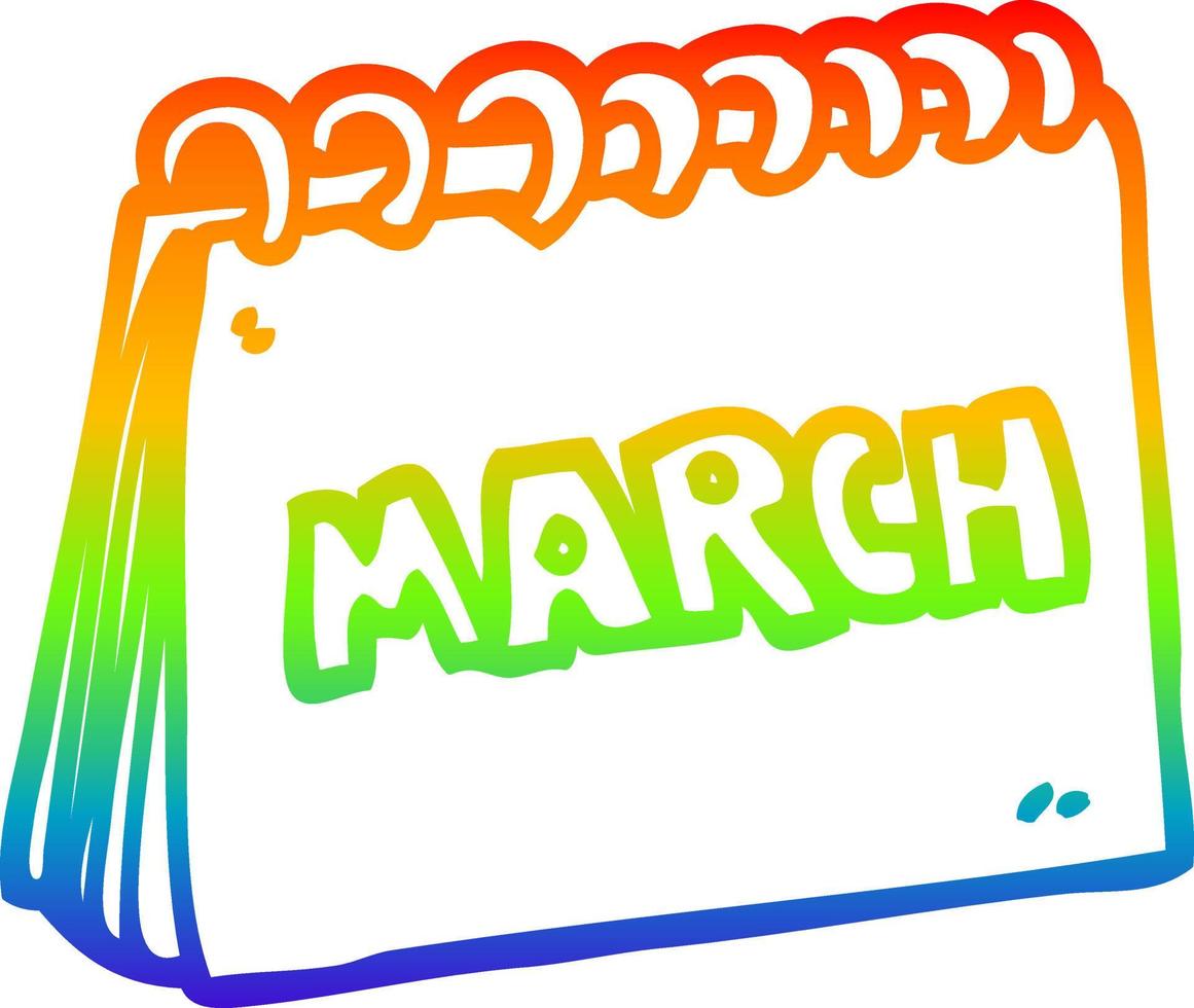 rainbow gradient line drawing cartoon calendar showing month of march vector