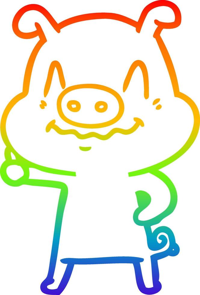 rainbow gradient line drawing nervous cartoon pig vector