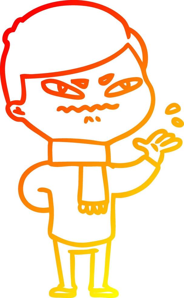 warm gradient line drawing cartoon angry man vector