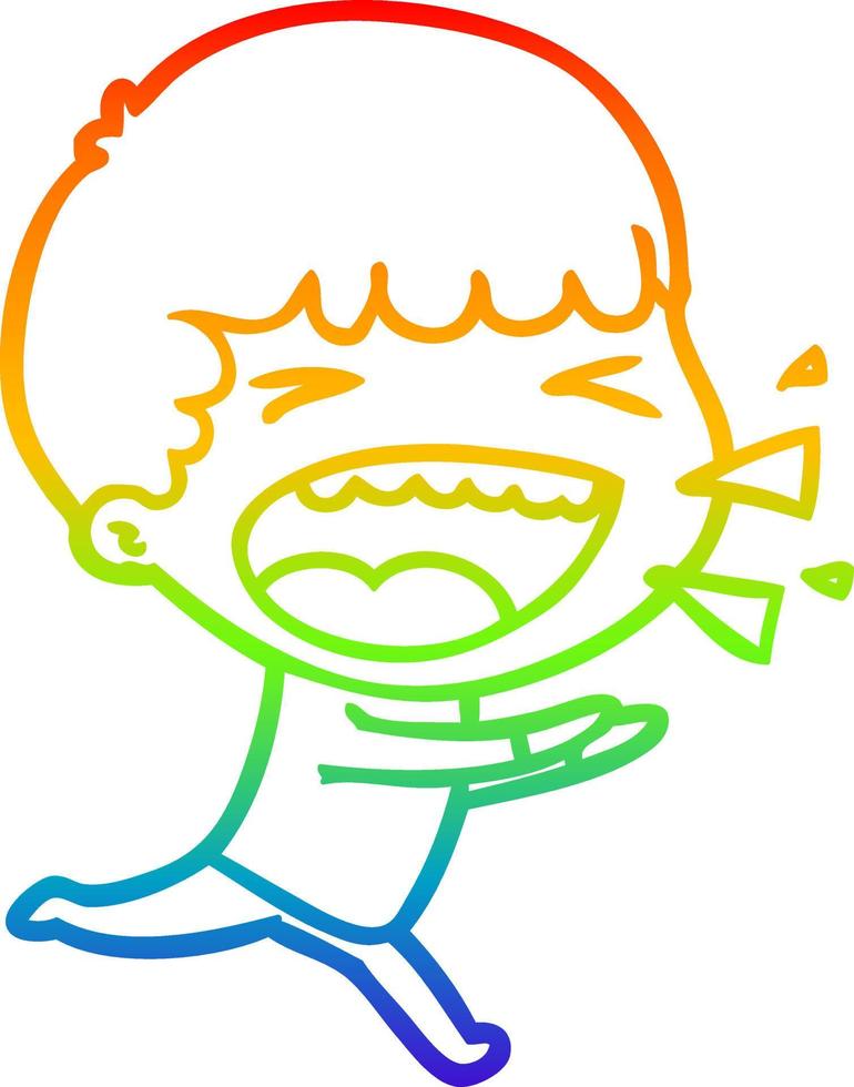 rainbow gradient line drawing cartoon laughing man vector